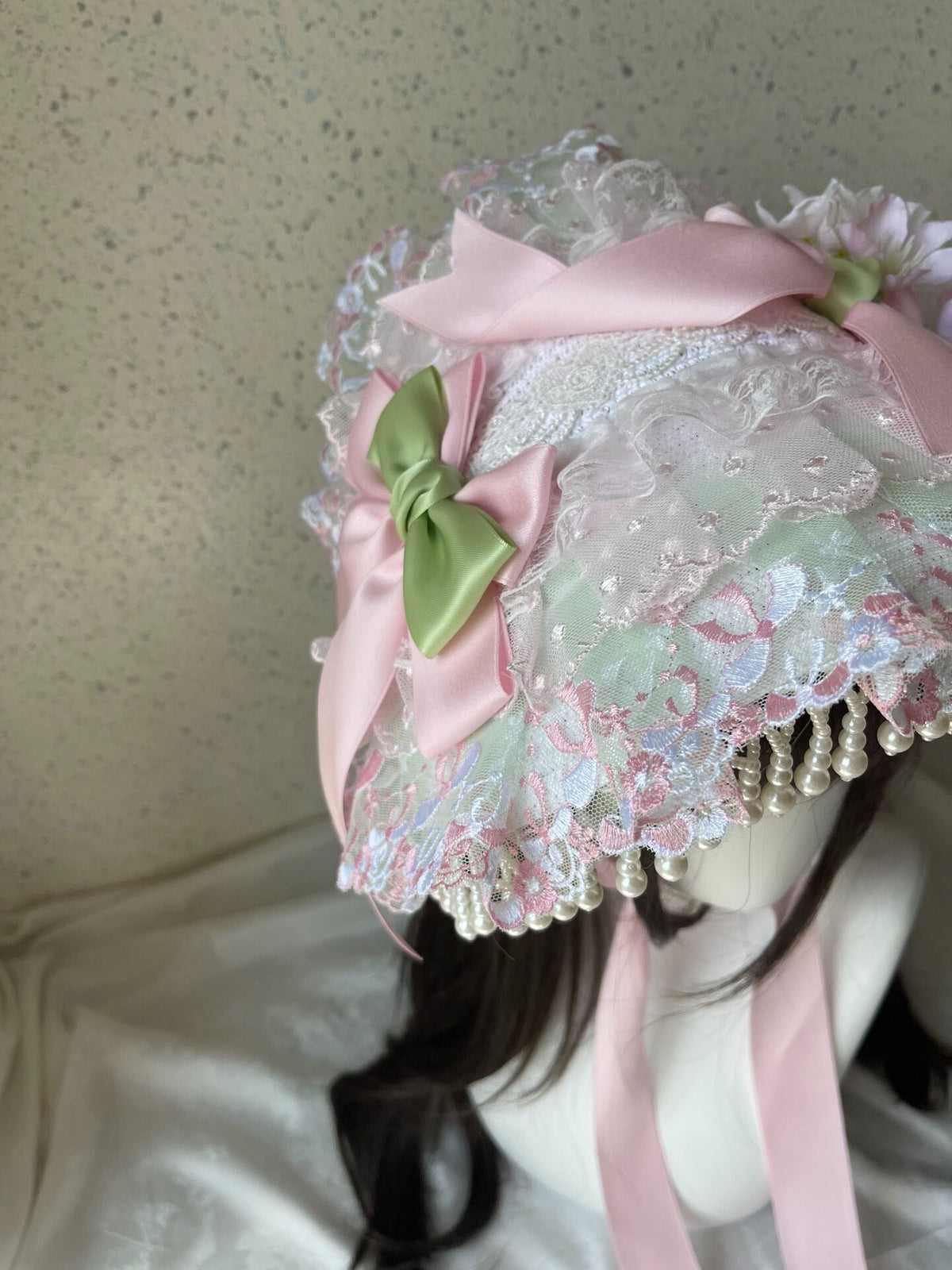 Lolita Pink Green Lace Flat Hat