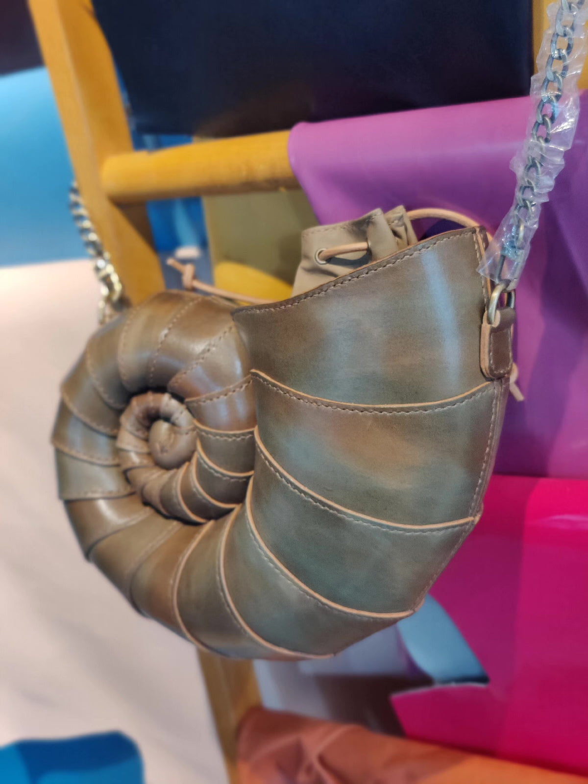 Handcrafted Leather Nautilus Shell Crossbody Bag
