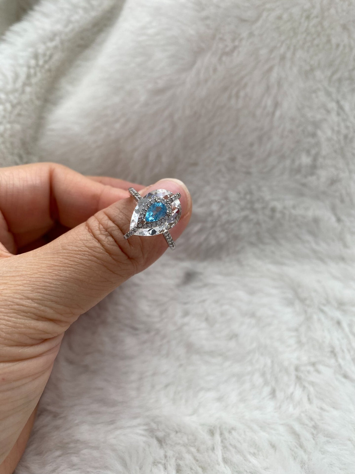 S925 Silver White Crystal Topaz Ring