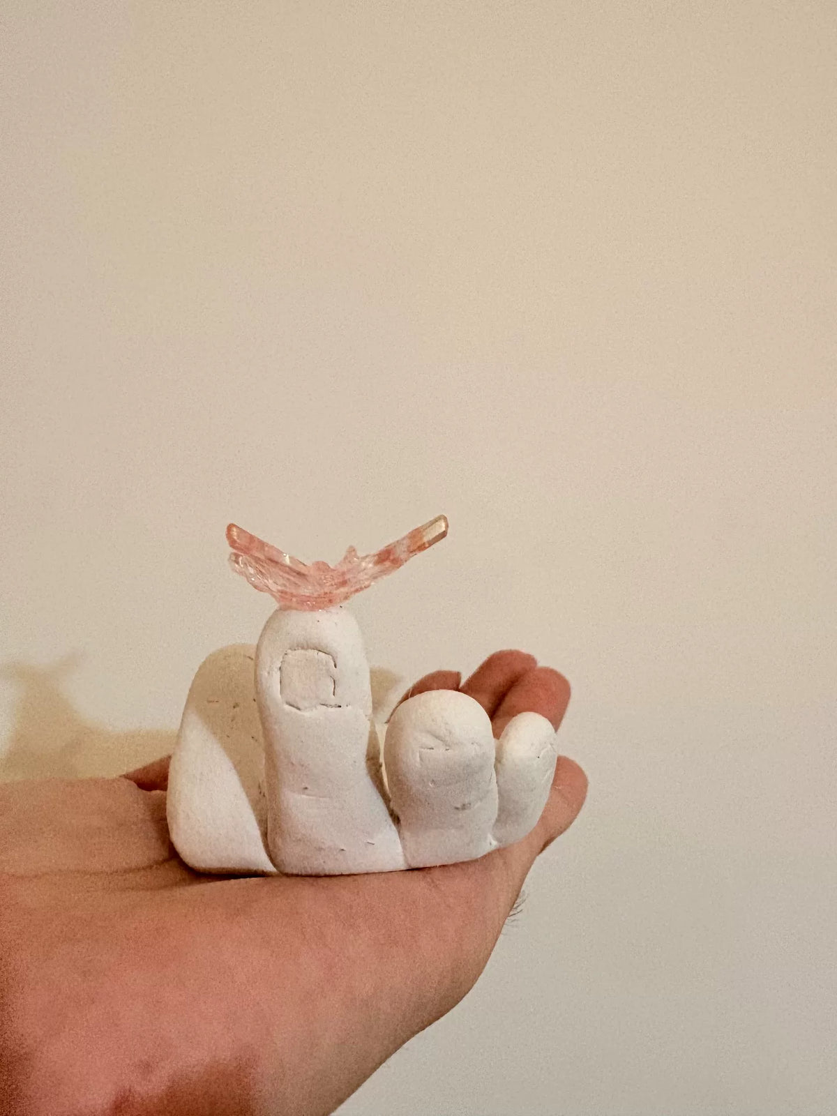 White Hand Ring Holder with Pink Butterfly