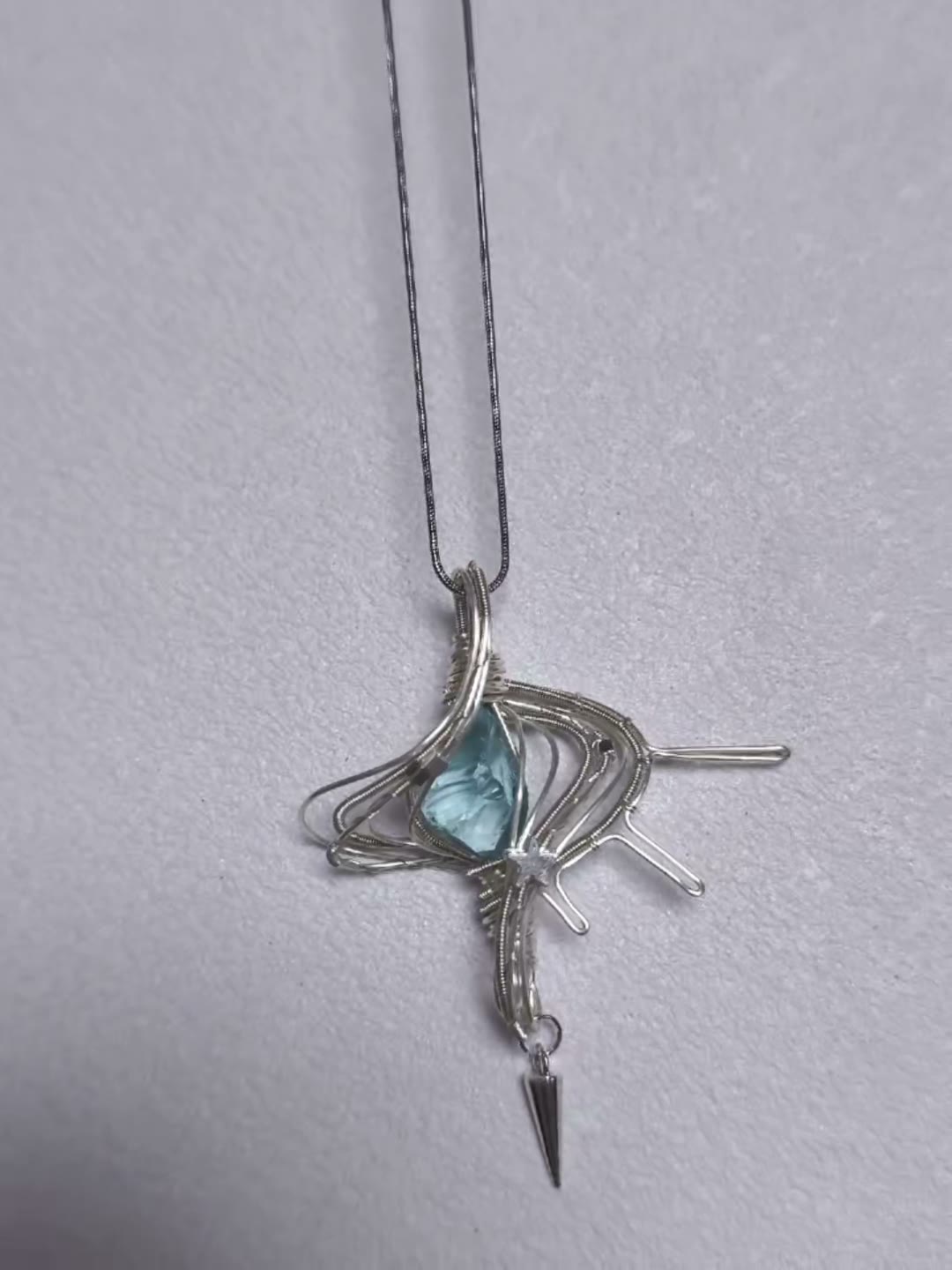 Wire Wrapped Blue Stone Pendant Necklace
