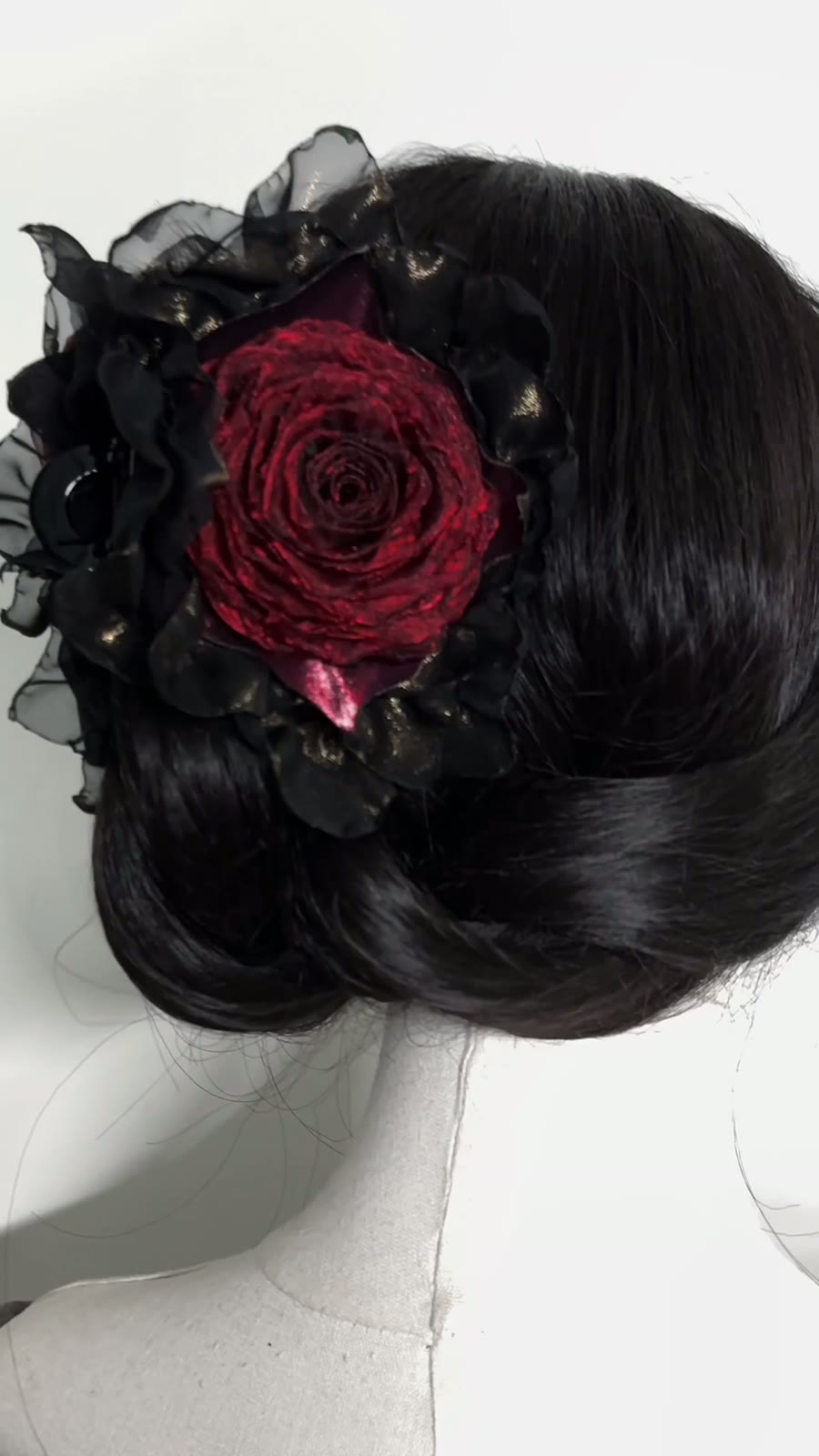 Black Organza Rose Hair Clip