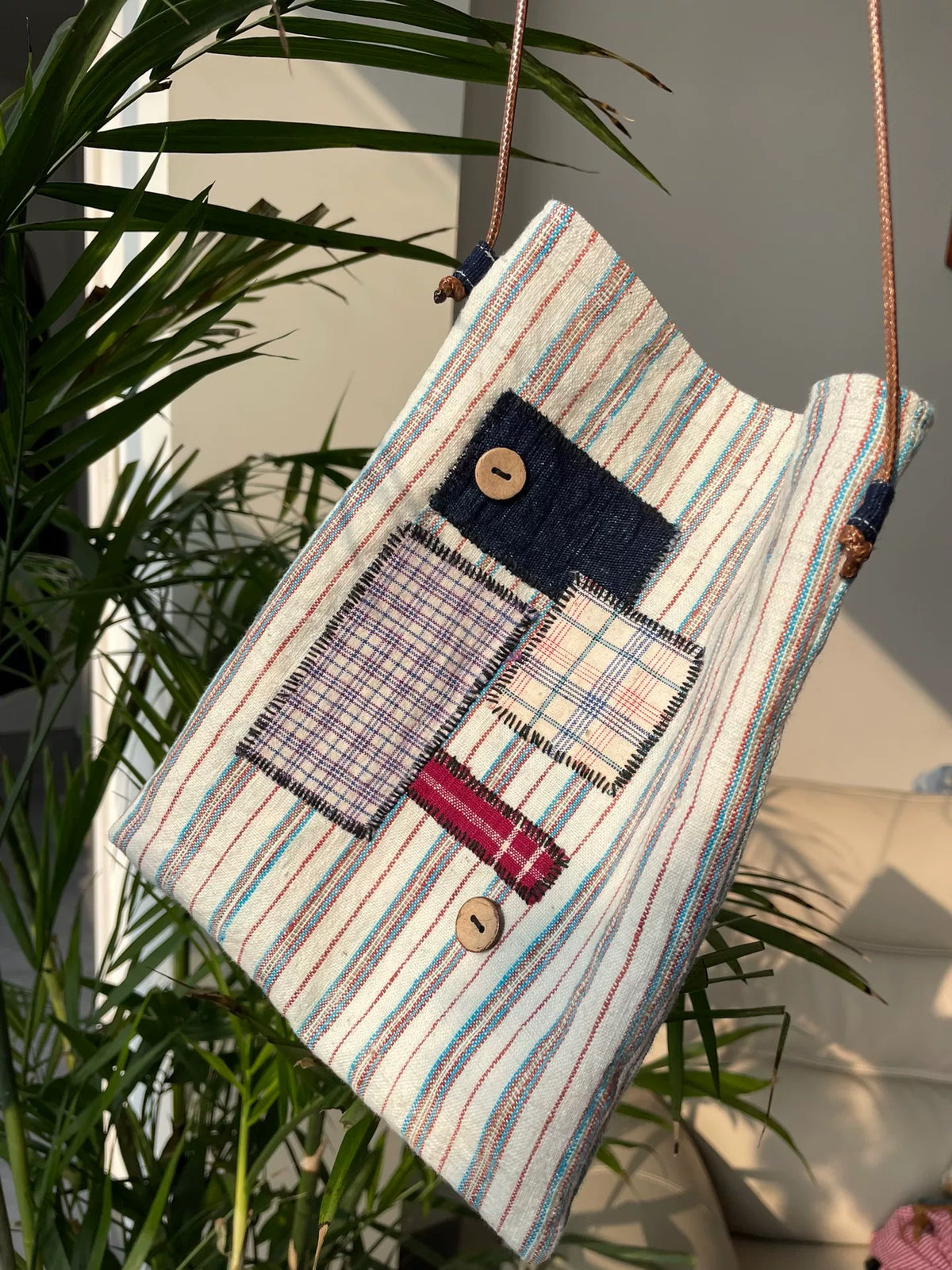 ハンドメイド コットン パッチワーク 斜めがけバッグ