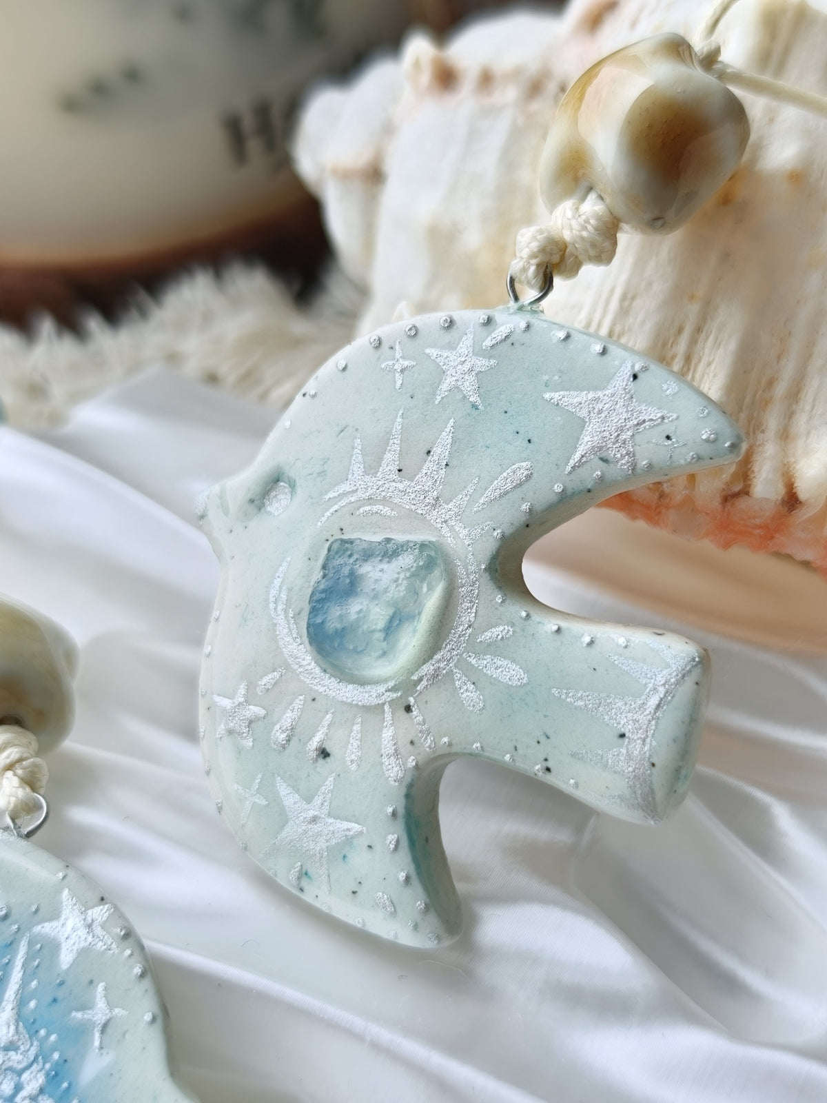 Pendentif Oiseau en Argile et Aigue-Marine
