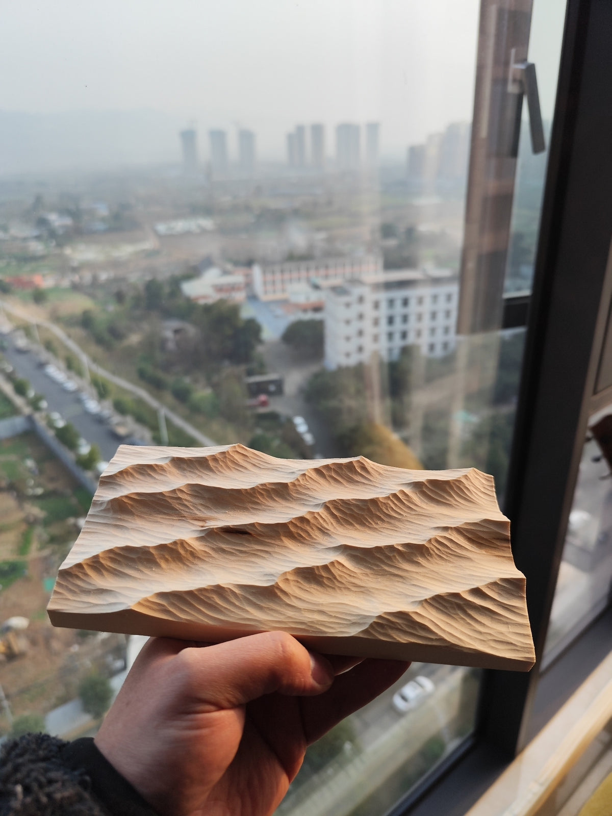 Handcrafted Linden Wood Wave Sculpture 20x10cm