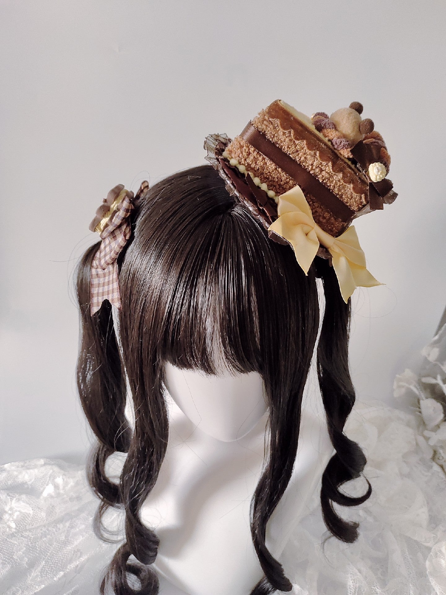 Chocolate Brown Cake Slice Mini Top Hat Lolita Hair Clip
