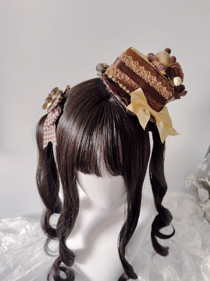 Chocolate Brown Cake Slice Mini Top Hat Lolita Hair Clip