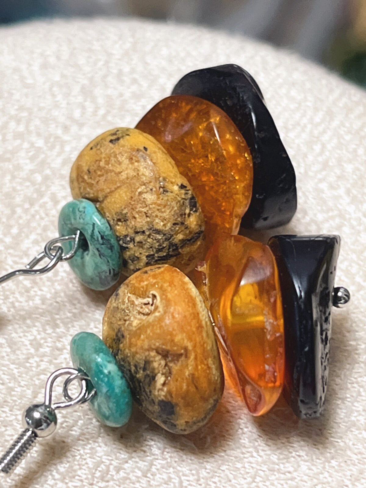 Natural Beeswax Amber Turquoise Dangle Earrings
