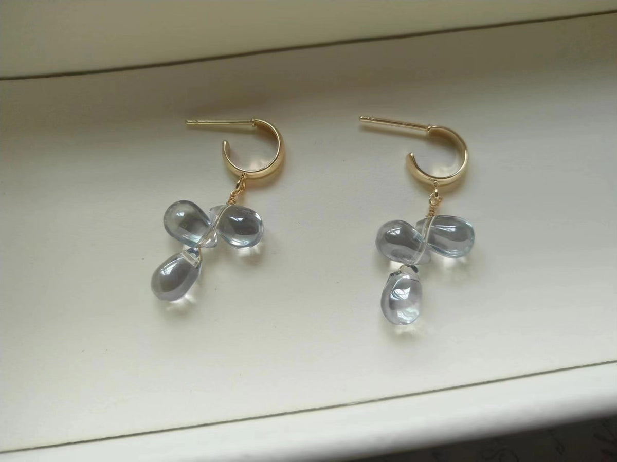 Brincos de Vidro em Gota e Cobre Banhado a Ouro