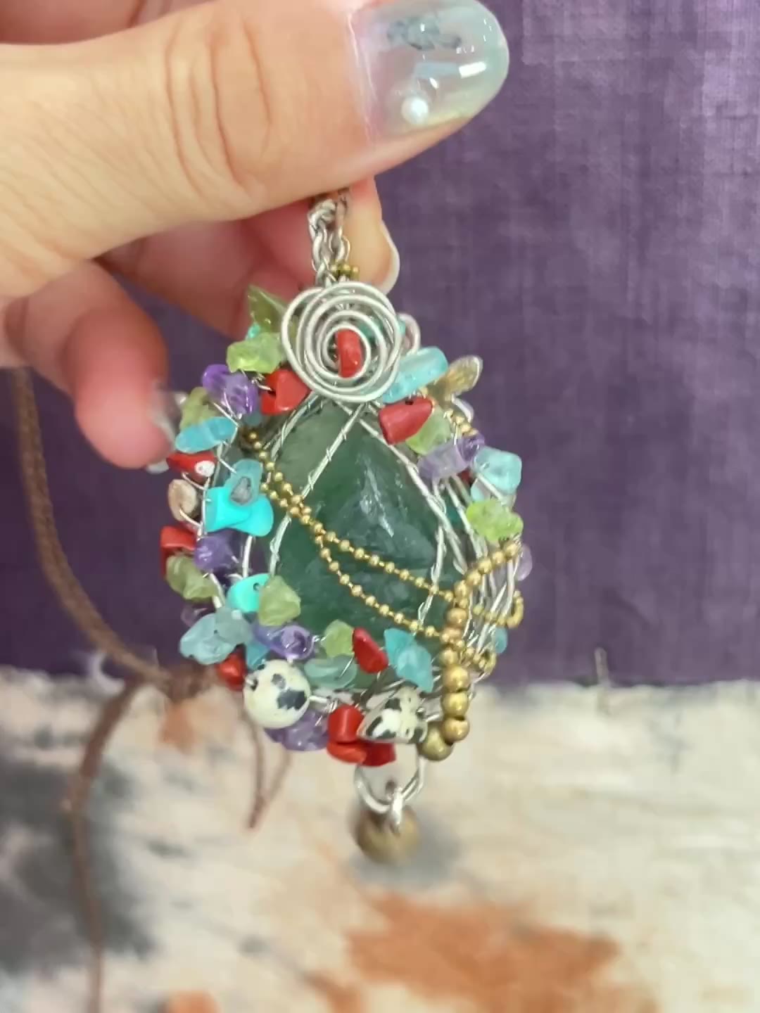 Handmade Copper Wire Wrapped Green Fluorite Pendant
