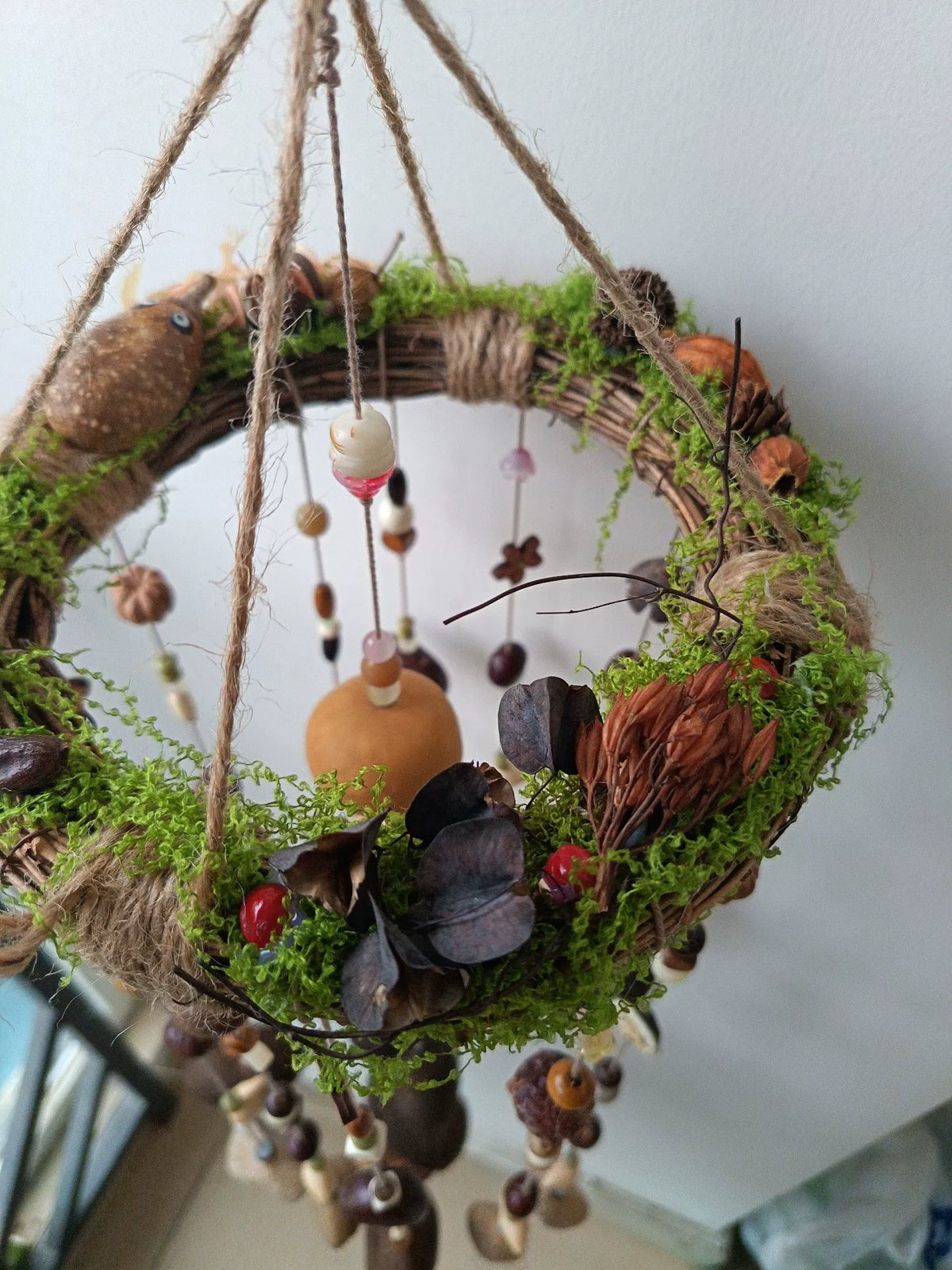 Large Fruit Shell Wind Chime Jute Wreath