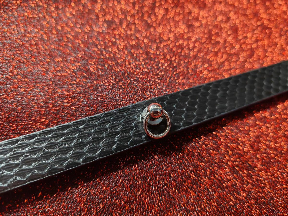 Black Snake Skin Pet Collar Abalone Kelly Buckle