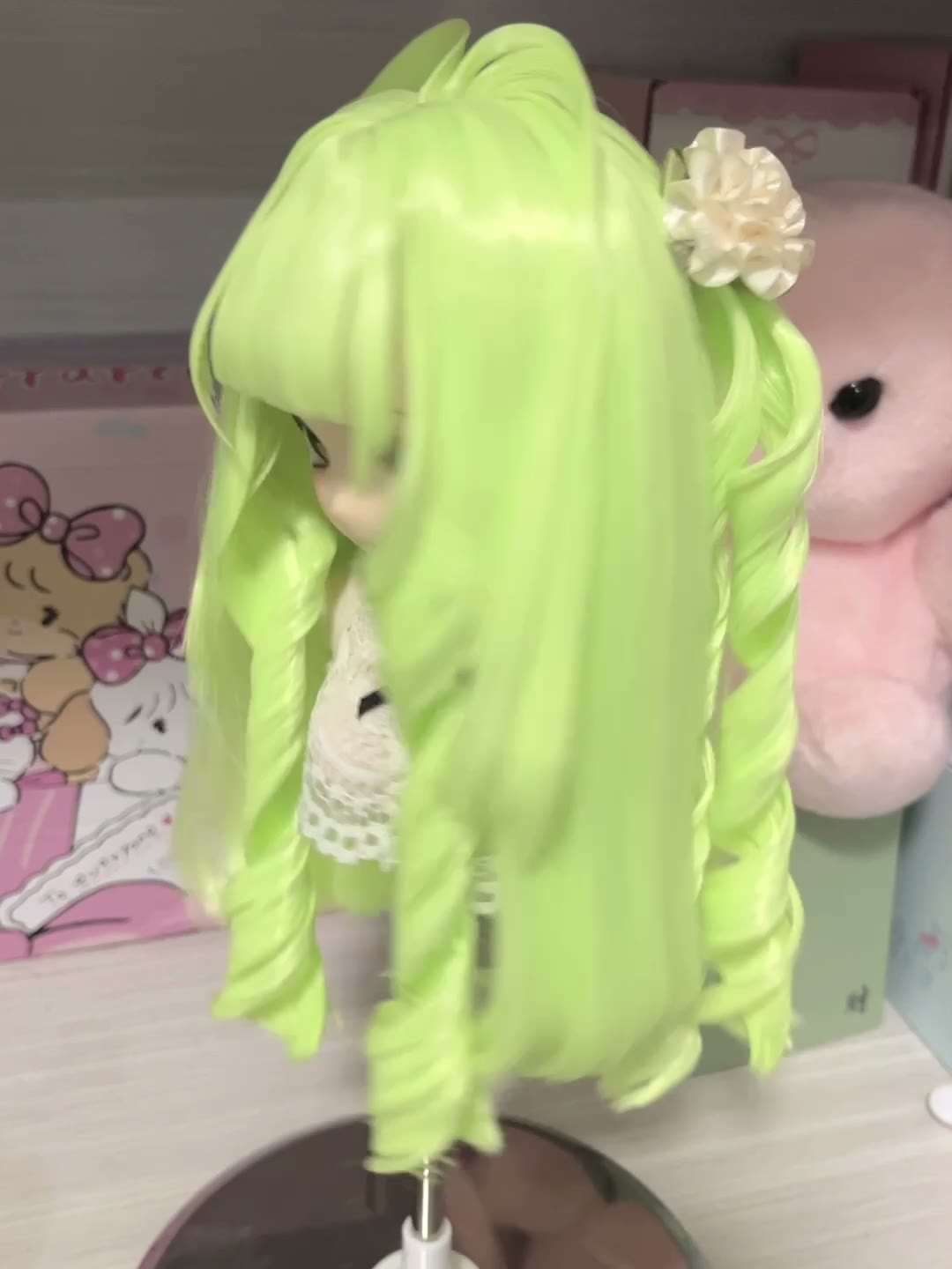 Lime Green Doll Wig with Flowers