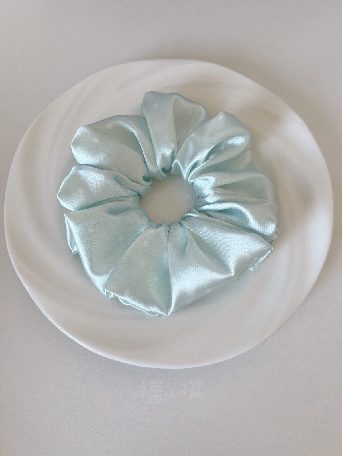 Mint Satin Polka Dot Handmade Scrunchie