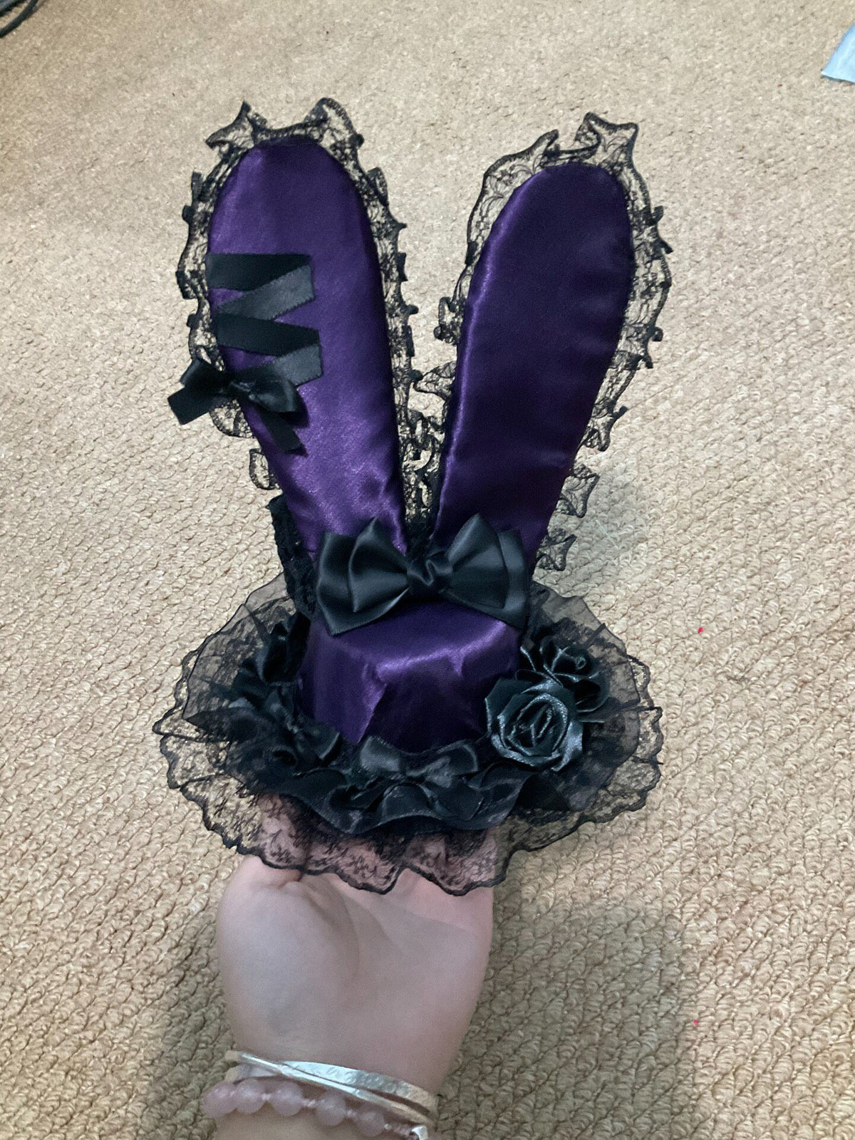 Dark Purple Satin Bunny Ear Mini Top Hat
