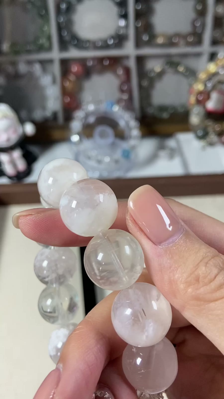 Natural White Snowflake Phantom Quartz Bracelet 16.5mm