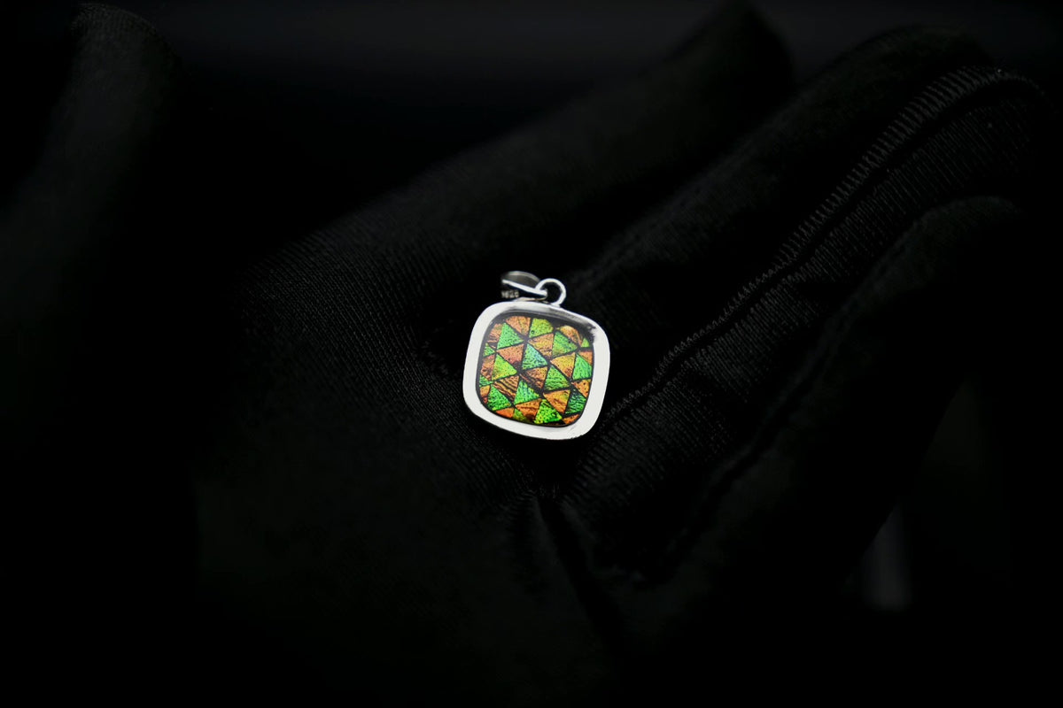 Checkerboard Jewel Beetle Silver Pendant Necklace
