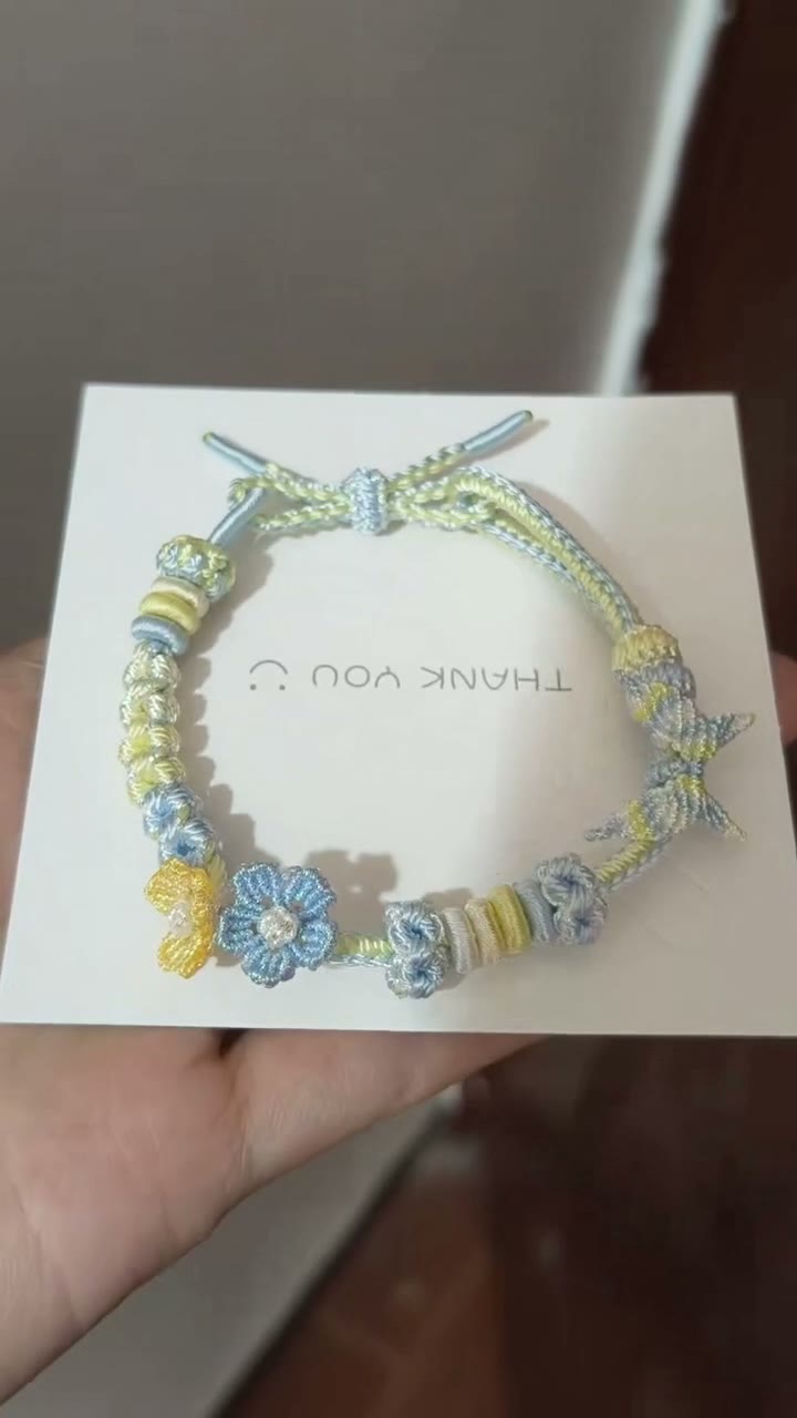 Handwoven Blue Yellow Gradient Floral Bracelet