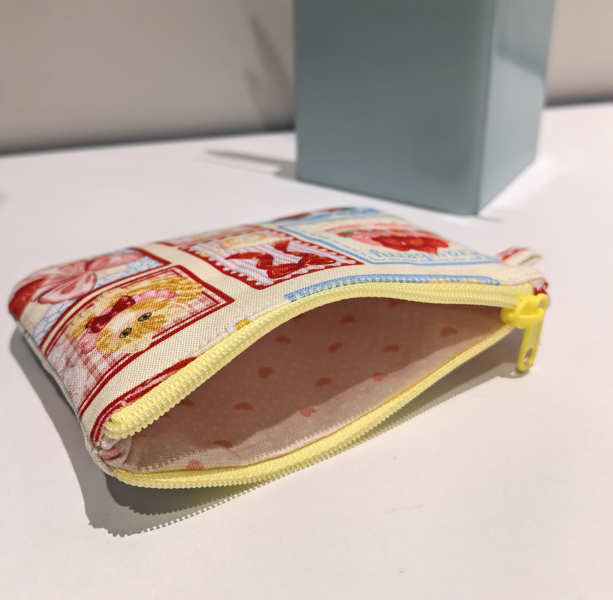 Zippered Flat Pouch with Cat Strawberry Print