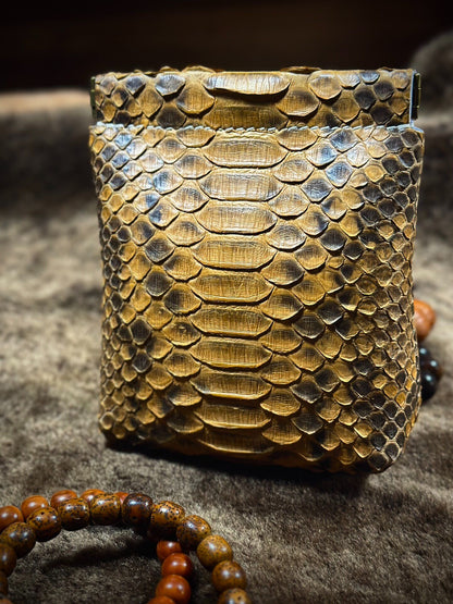 Genuine Leather Beaded Bracelet Storage Bag with Reptile Scale Pattern