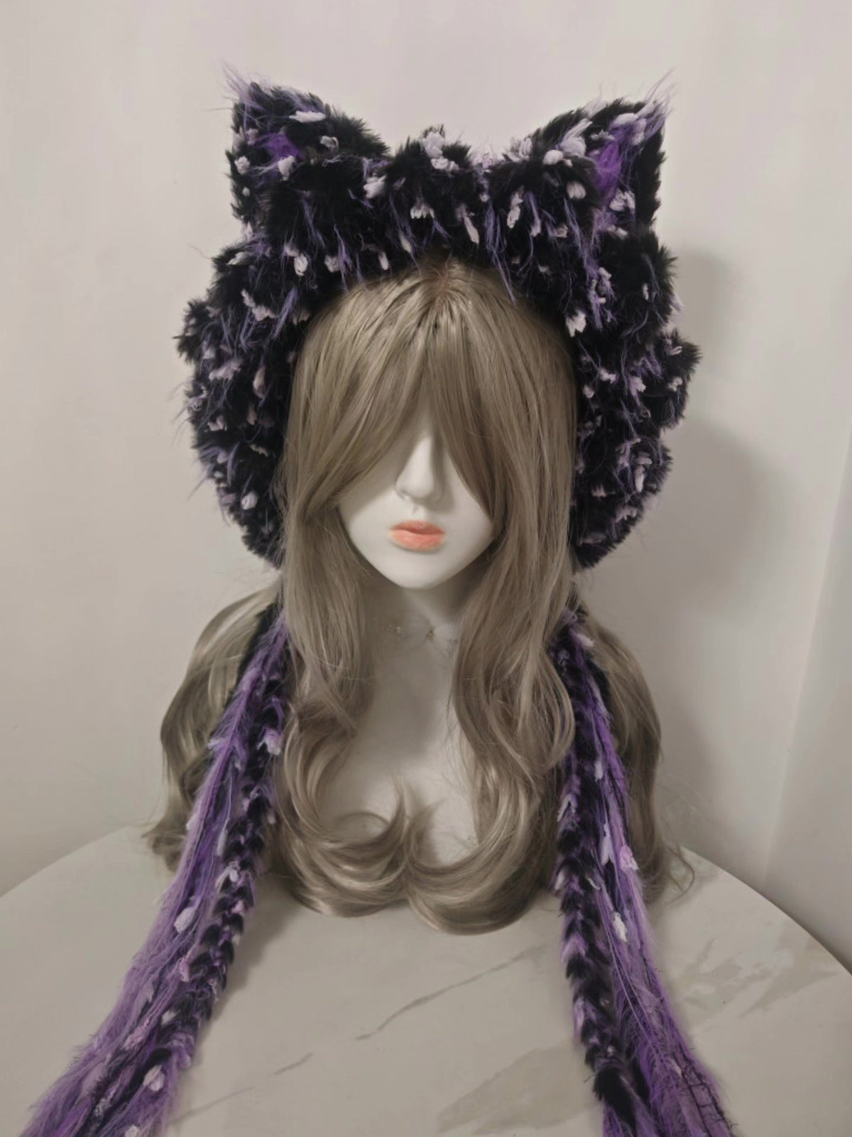 Black Purple Fox Hat with Upright Ears