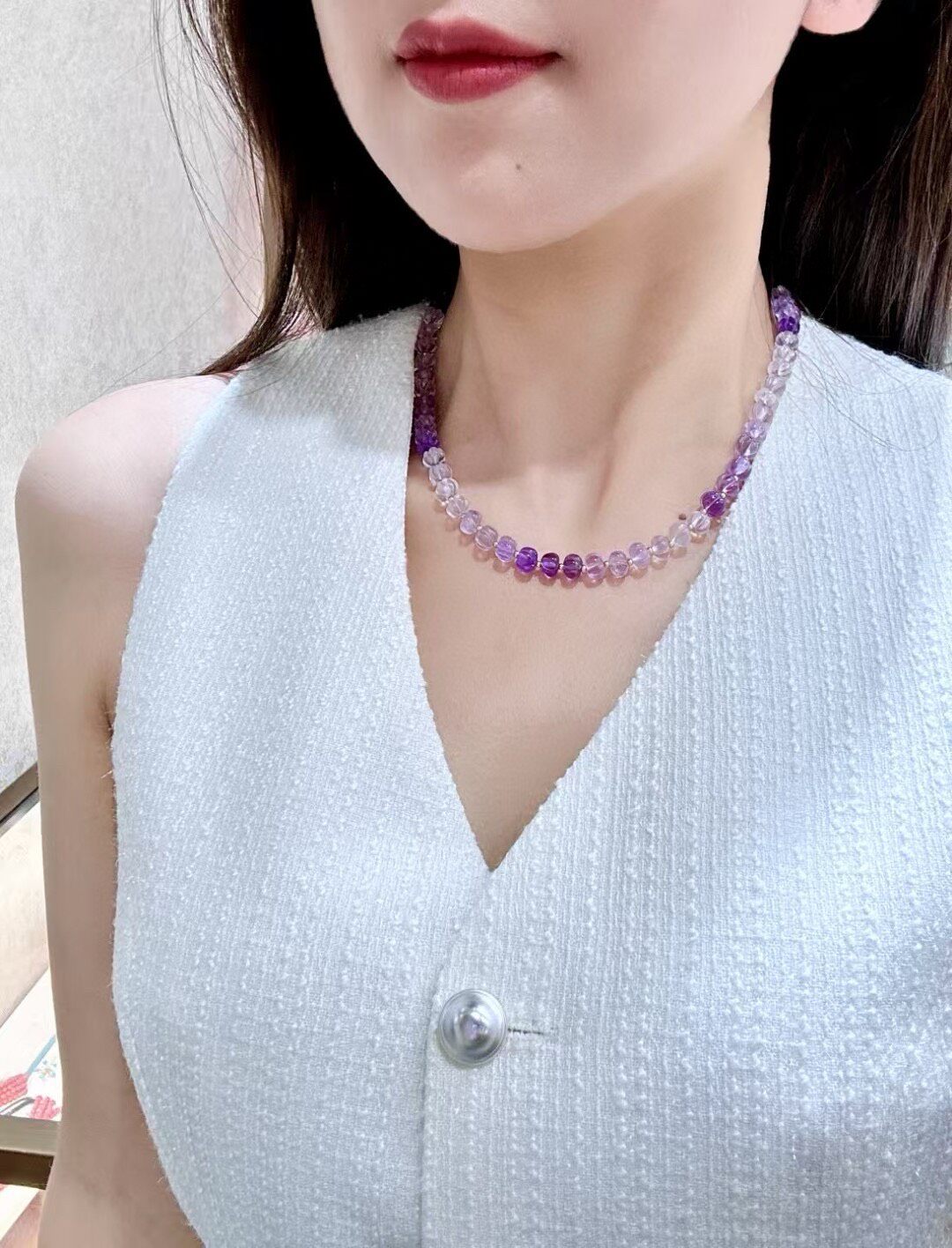 18K Gold Pumpkin-Cut Graded Amethyst Necklace