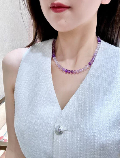 18K Gold Pumpkin-Cut Graded Amethyst Necklace