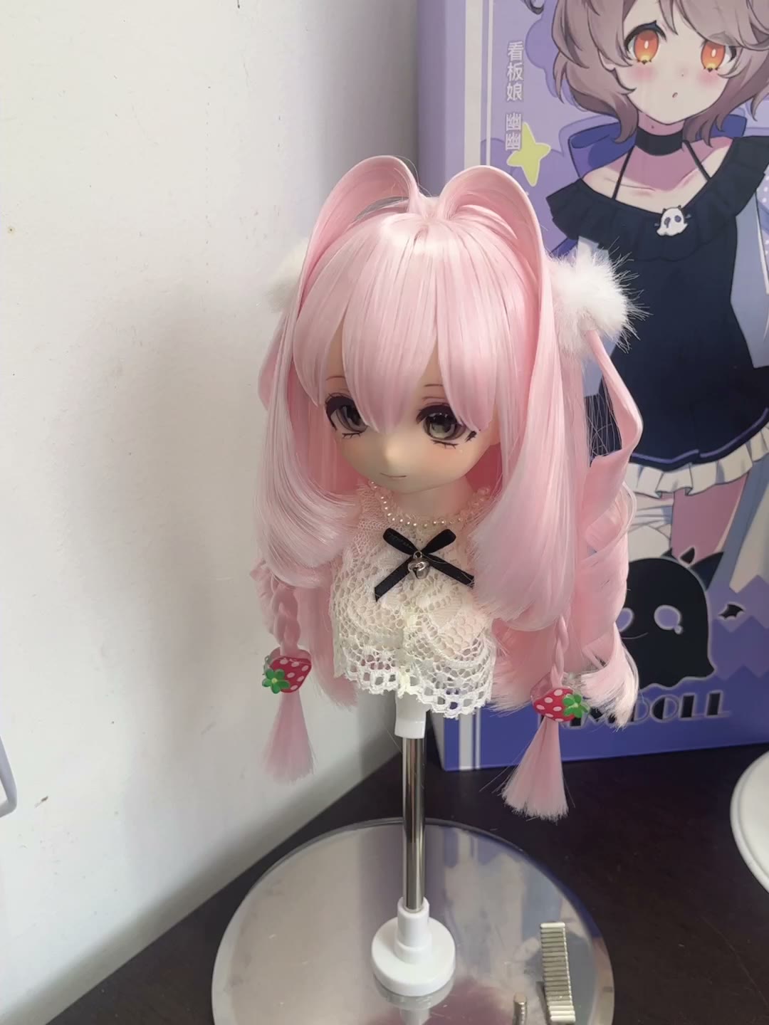 Parrucca rosa intrecciata per bambola BJD 1/6