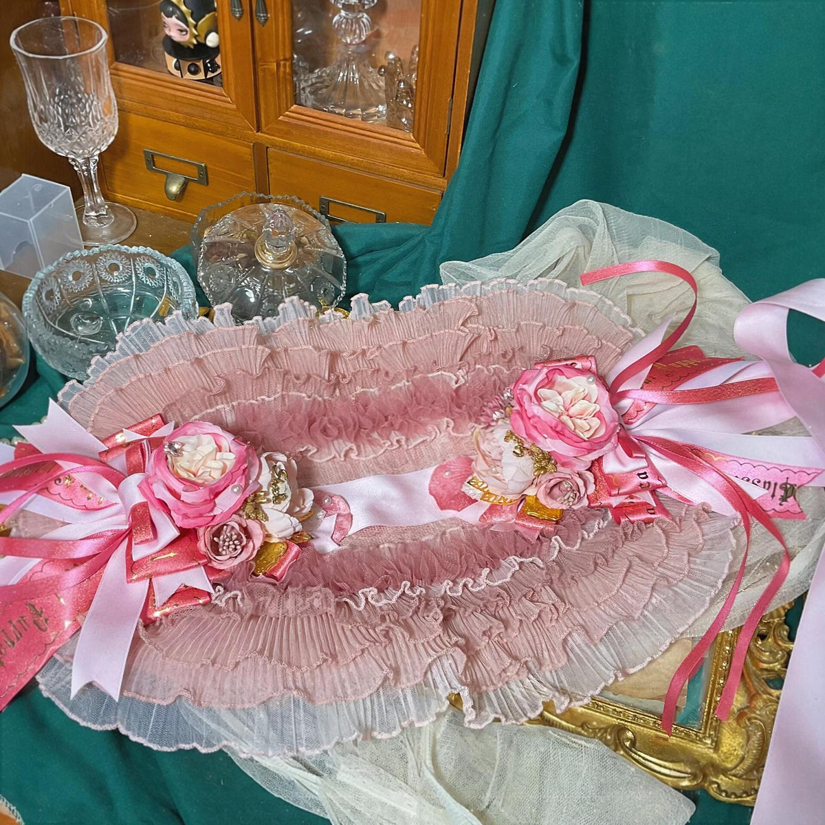 Lolita Straw Bonnet with Pink Lace