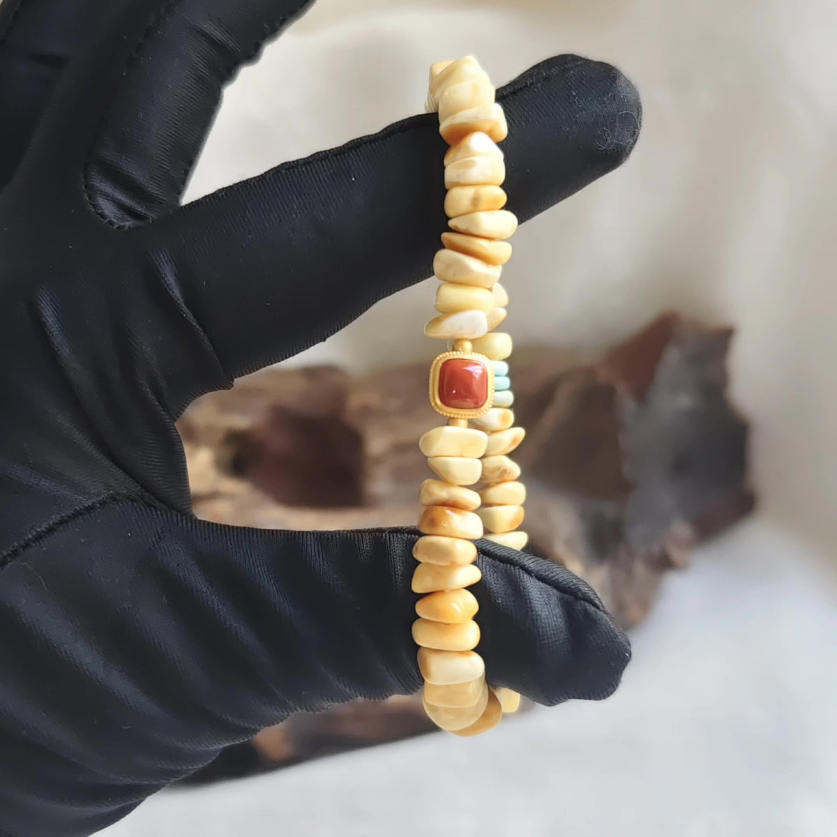 Honey Amber Raw Stone Bead Bracelet