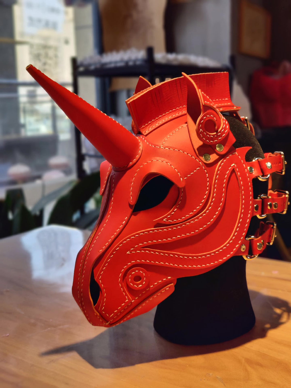Handcrafted Leather Horse Mask Unicorn Horn