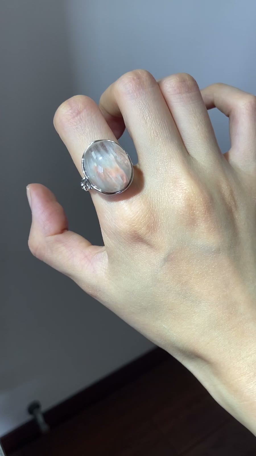 Natürlicher Kaninchenfellcrystal Ring S925 Silber