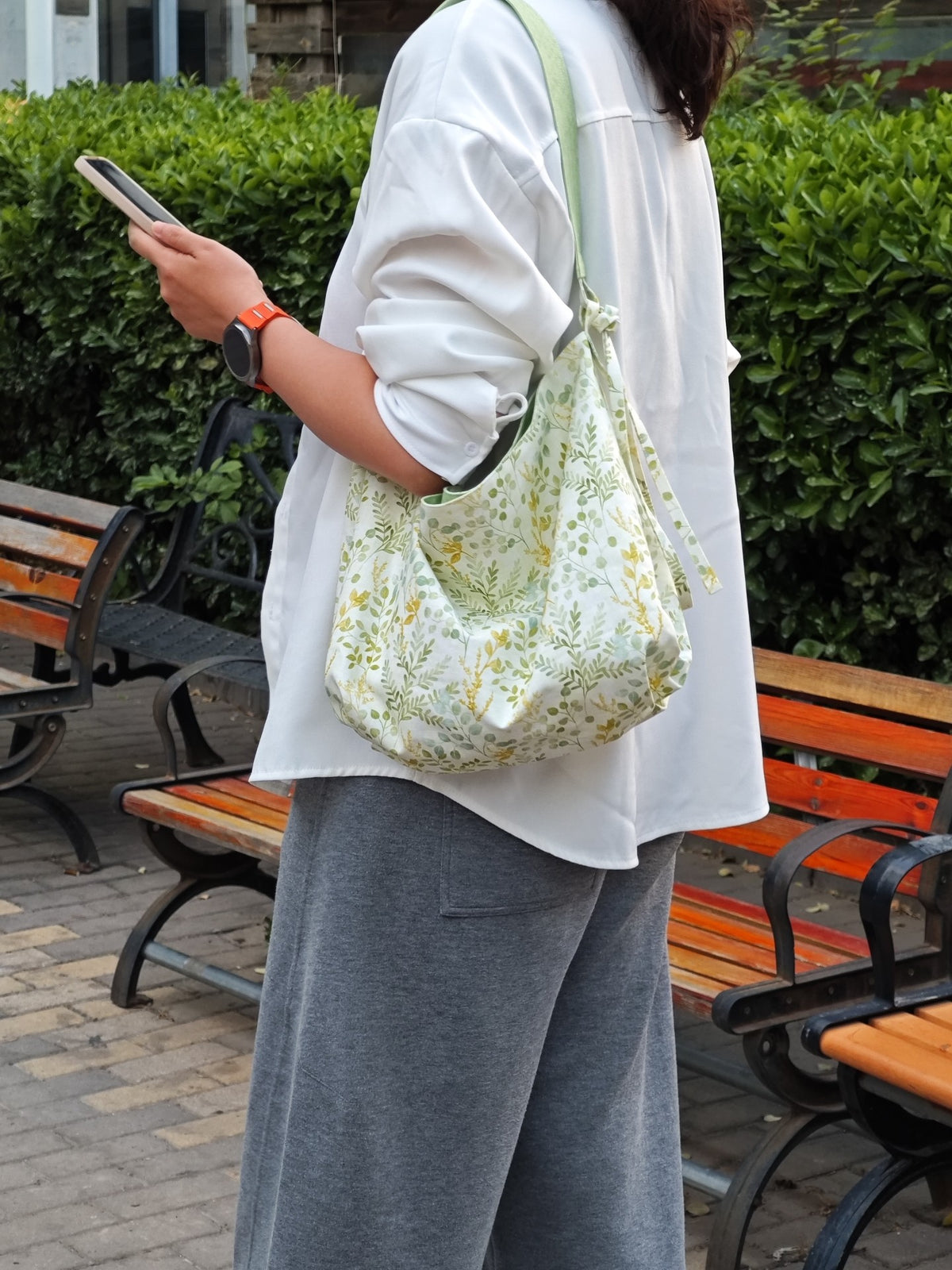 Handmade Botanical Print Fabric Shoulder Bag