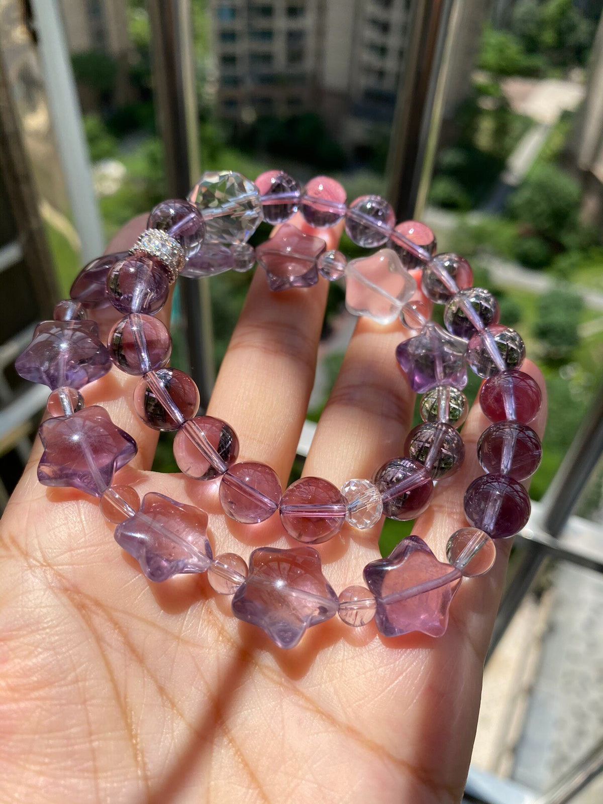 Amethyst Clear Quartz Double Loop Bracelet