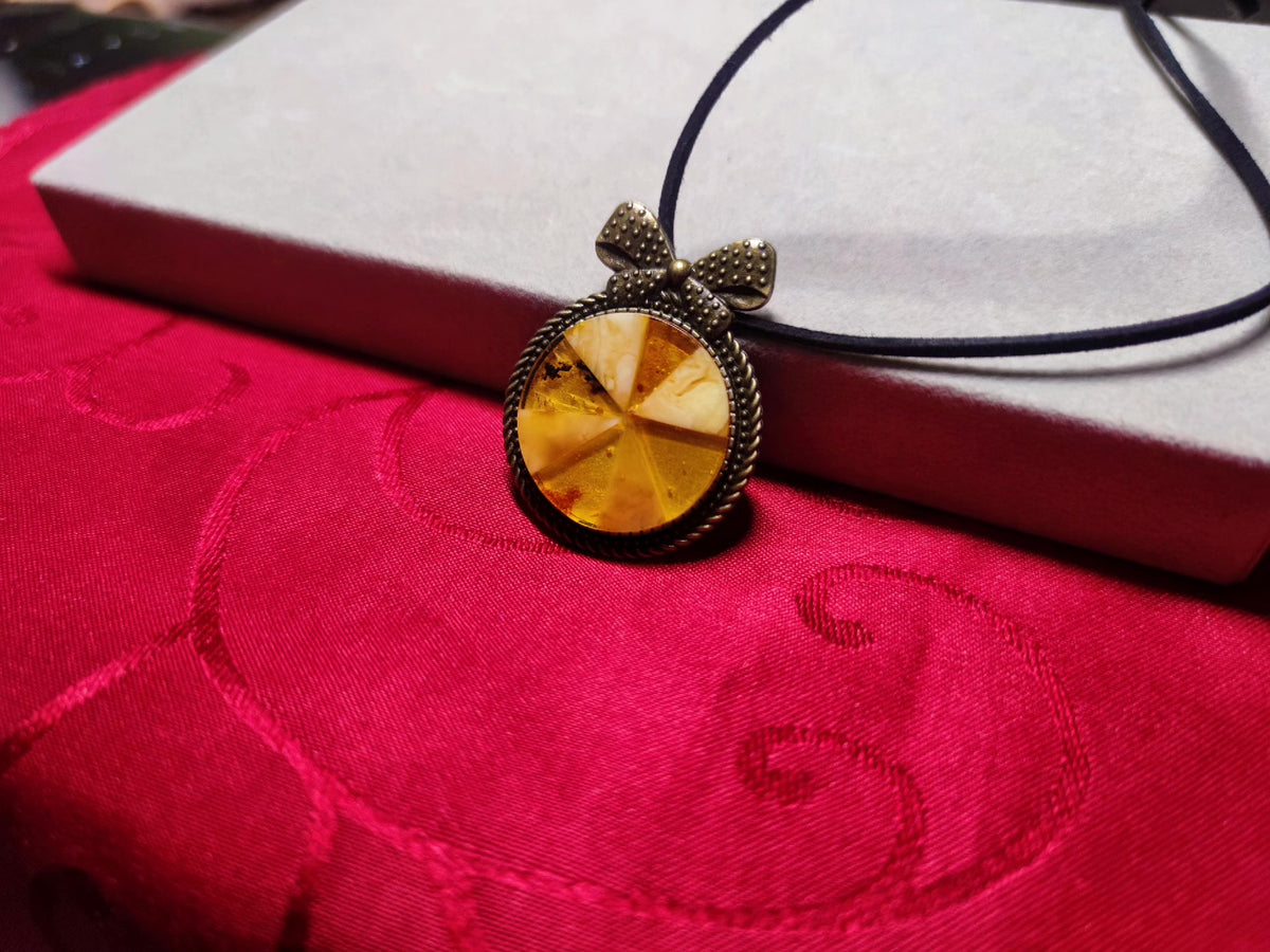 Amber Brooch Pendant with Bronze Frame