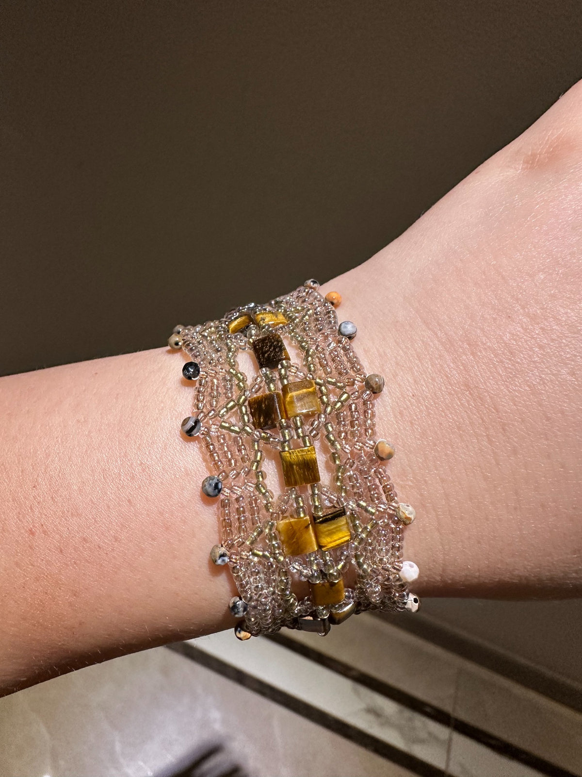Handcrafted Lace Woven Tiger Eye Wide Bracelet