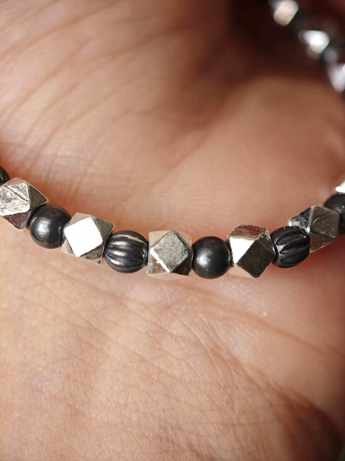 4mm Solid Silver Bead Bracelet Oxidized