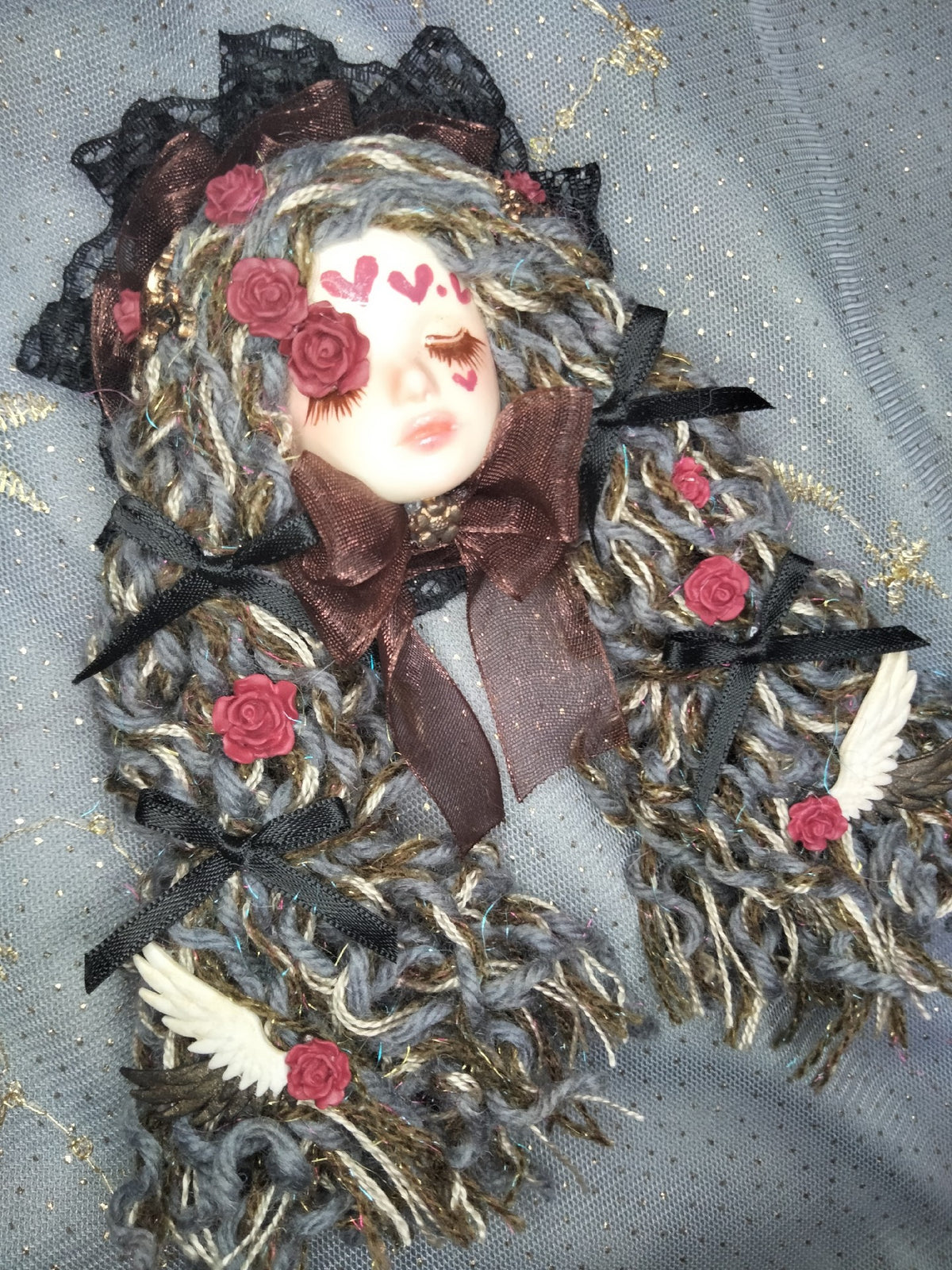 Handcrafted Lolita Doll Face Brooch Pin