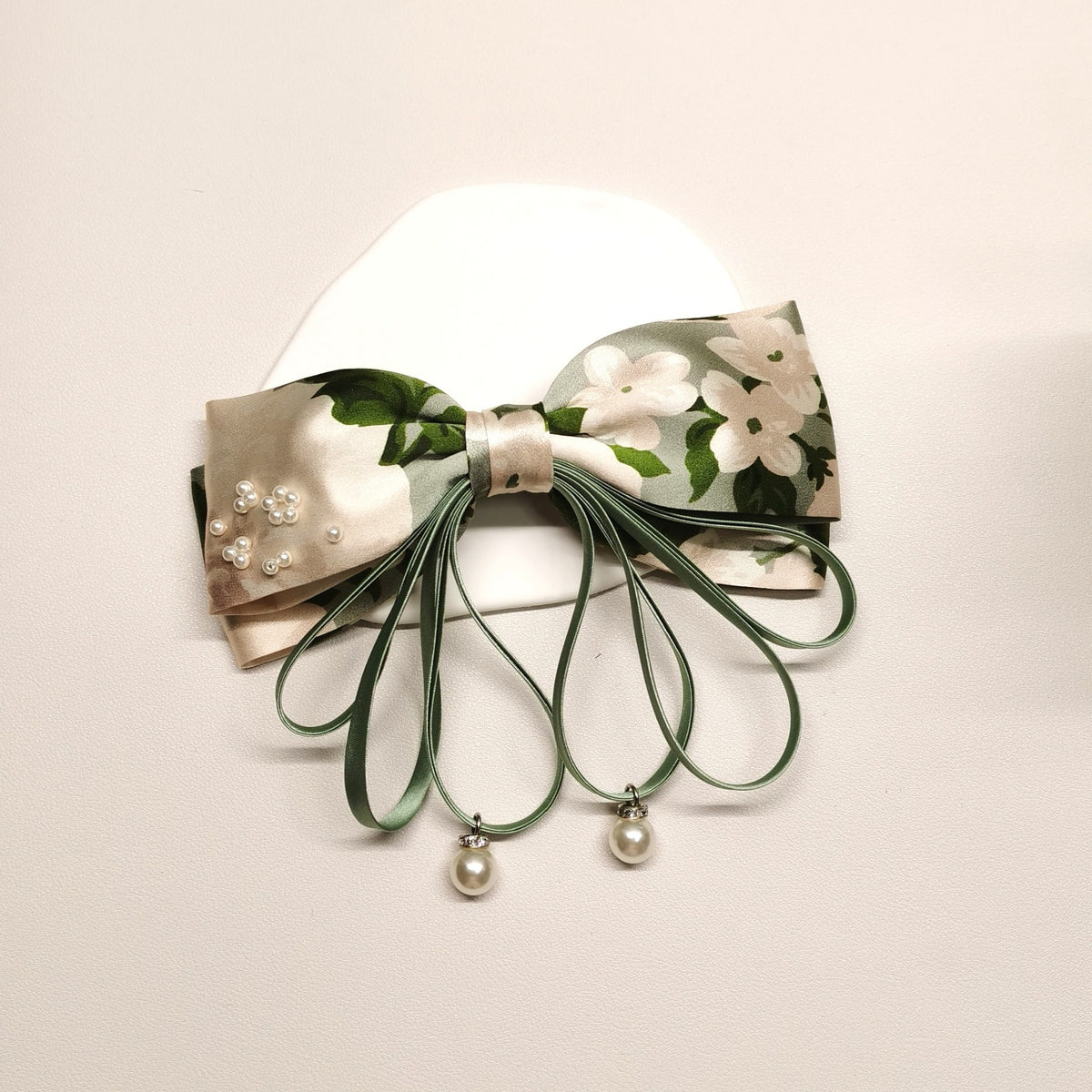 Pure Silk Bow Clip with Pearl Accents