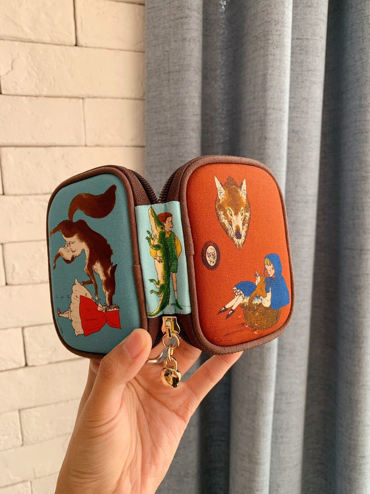 Illustrated Zippered Pouch with Detachable Mini Pouch