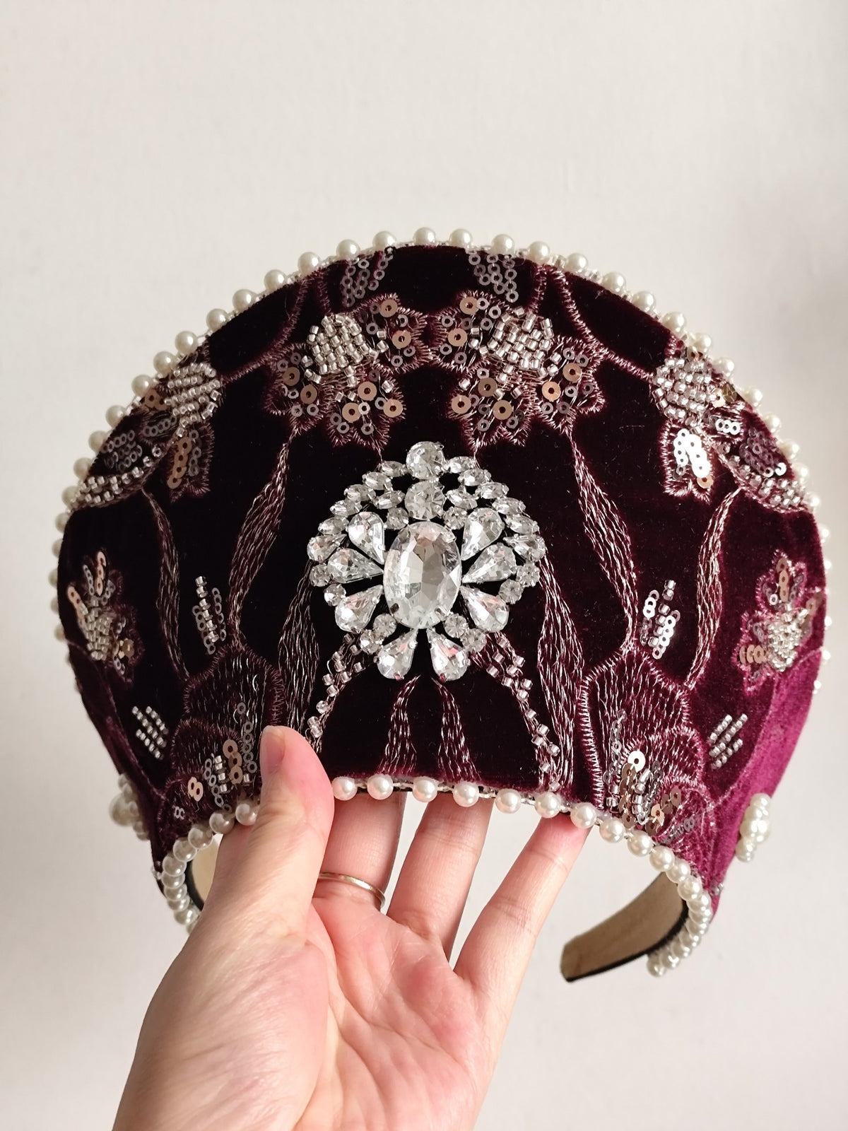 Burgundy Velvet Lolita Crown Headband