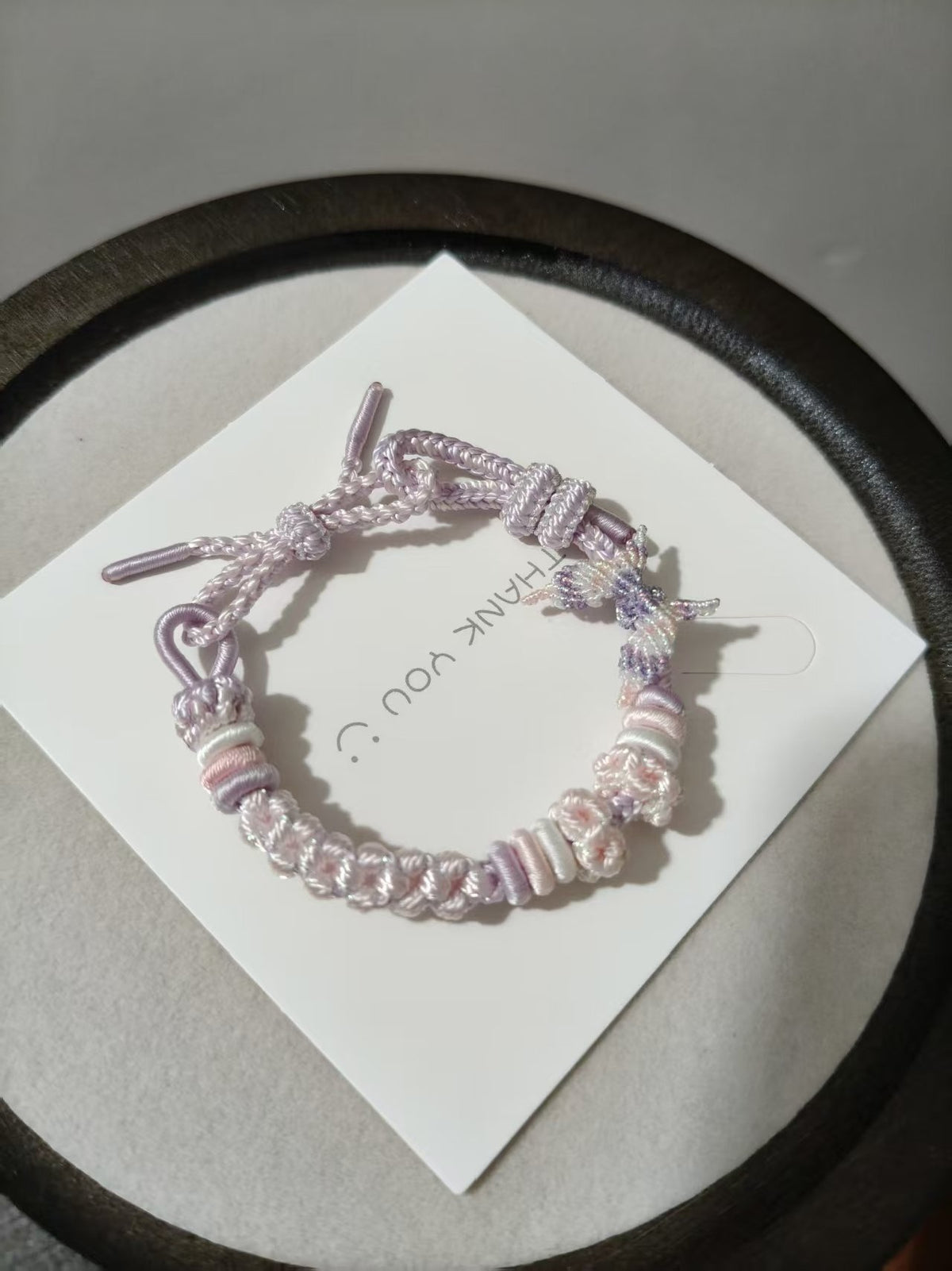 Handwoven Lavender Bracelet with Floral Charm