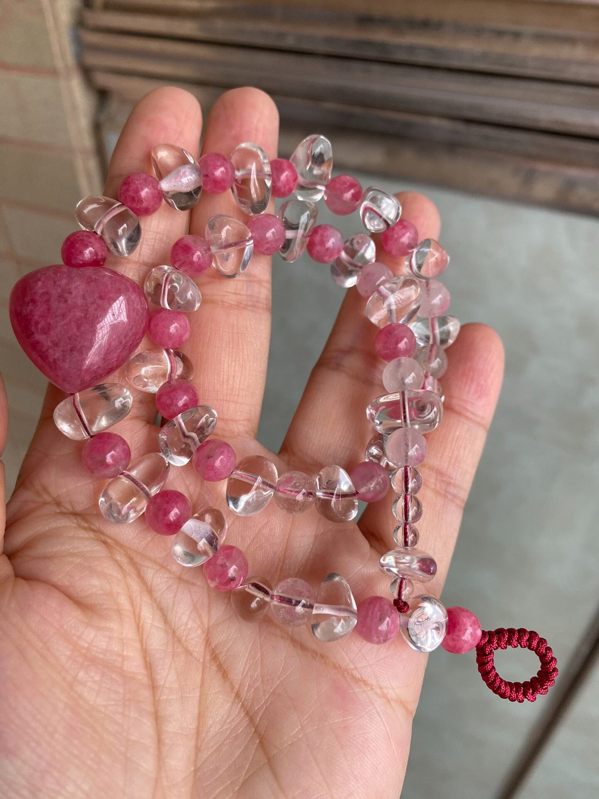 Clear Quartz Rhodonite Double Loop Bracelet