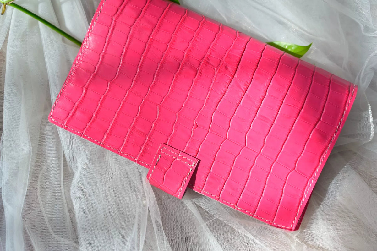 Hot Pink Crocodile Embossed Leather Notebook Cover