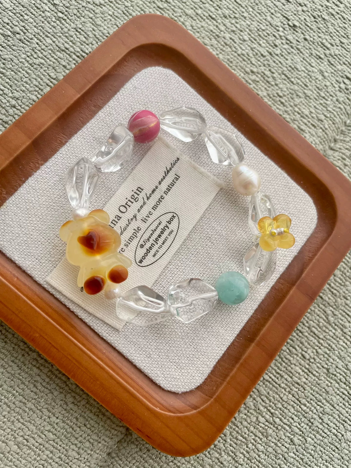 Amber Bear Glass Beaded Bracelet