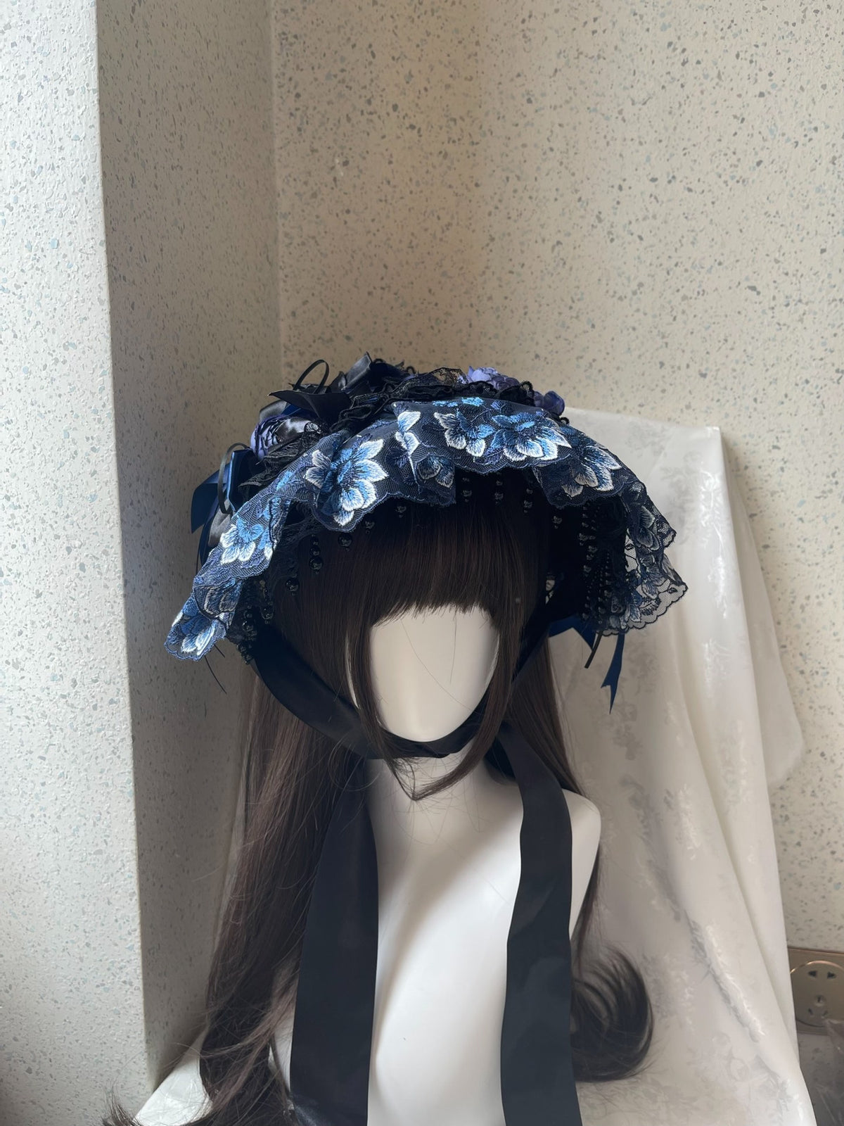 Lolita Blue Black Lace Bnt Flat Hat