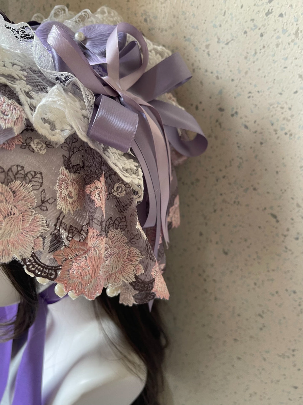Lolita Lace Bonnet with Pearl Trim