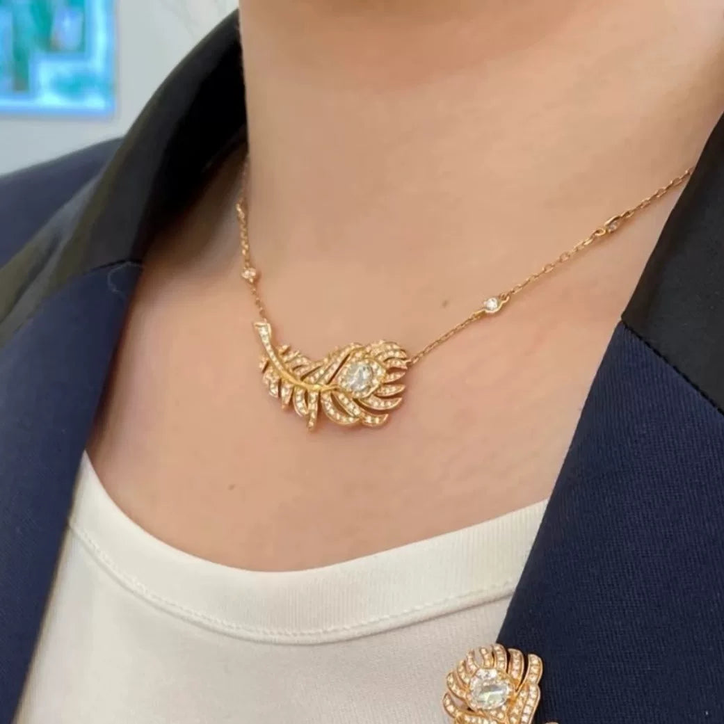Colier plume en argent 925 plaqué or