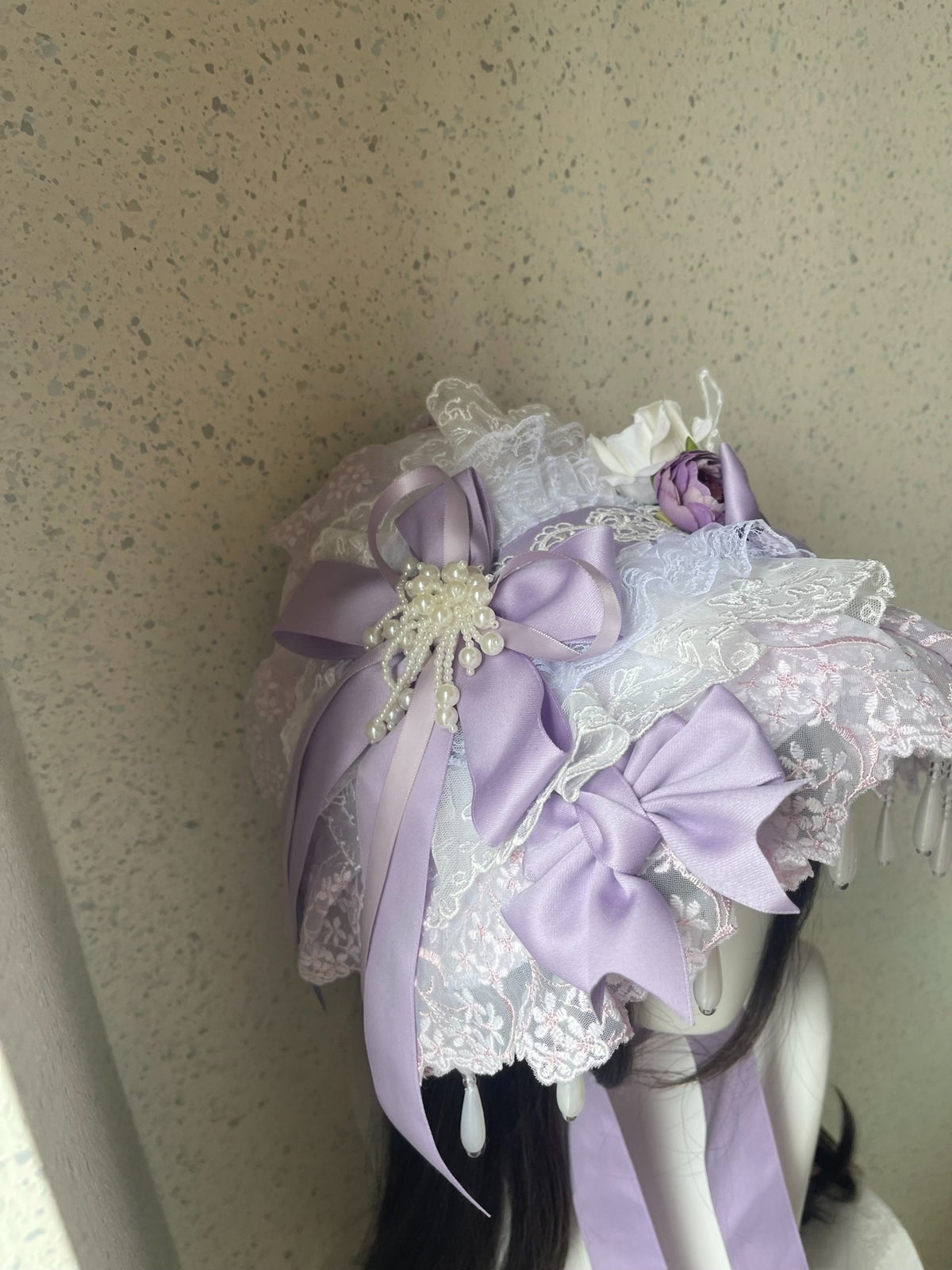 Lolita Bonnet Flat Hat with Lace Bows