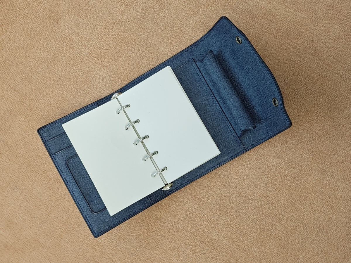 Blue Leather Ring Binder with Flap Closure